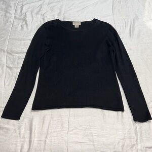 Neiman Marcus Exclusive m Silk Long Sleeve Ribbed Black Shirt Medium